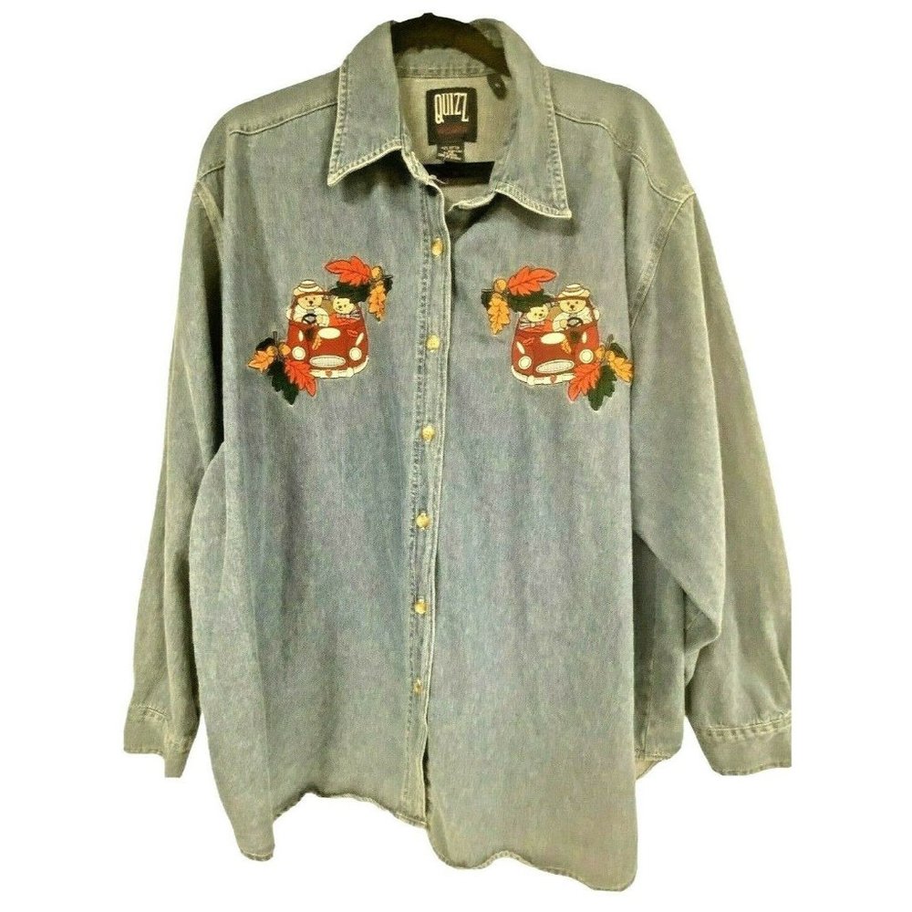 VTG Quizz Womens Button-Up Long Sleeve Embroidered